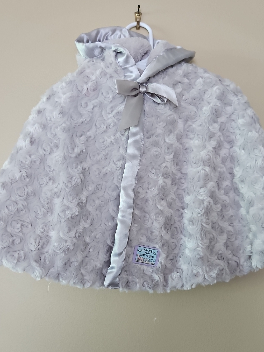 Infant Dressy Cape. Very soft, grey silver in color, easy velcro open/close